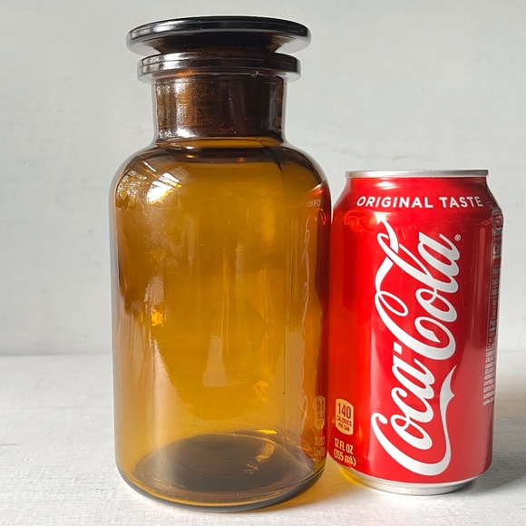 Vintage 20oz Apothecary Jar Amber Ground Stopper 500 ML Storage Bottle - Picture 8 of 11